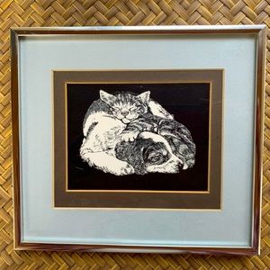 Framed print:  puppy and kitten